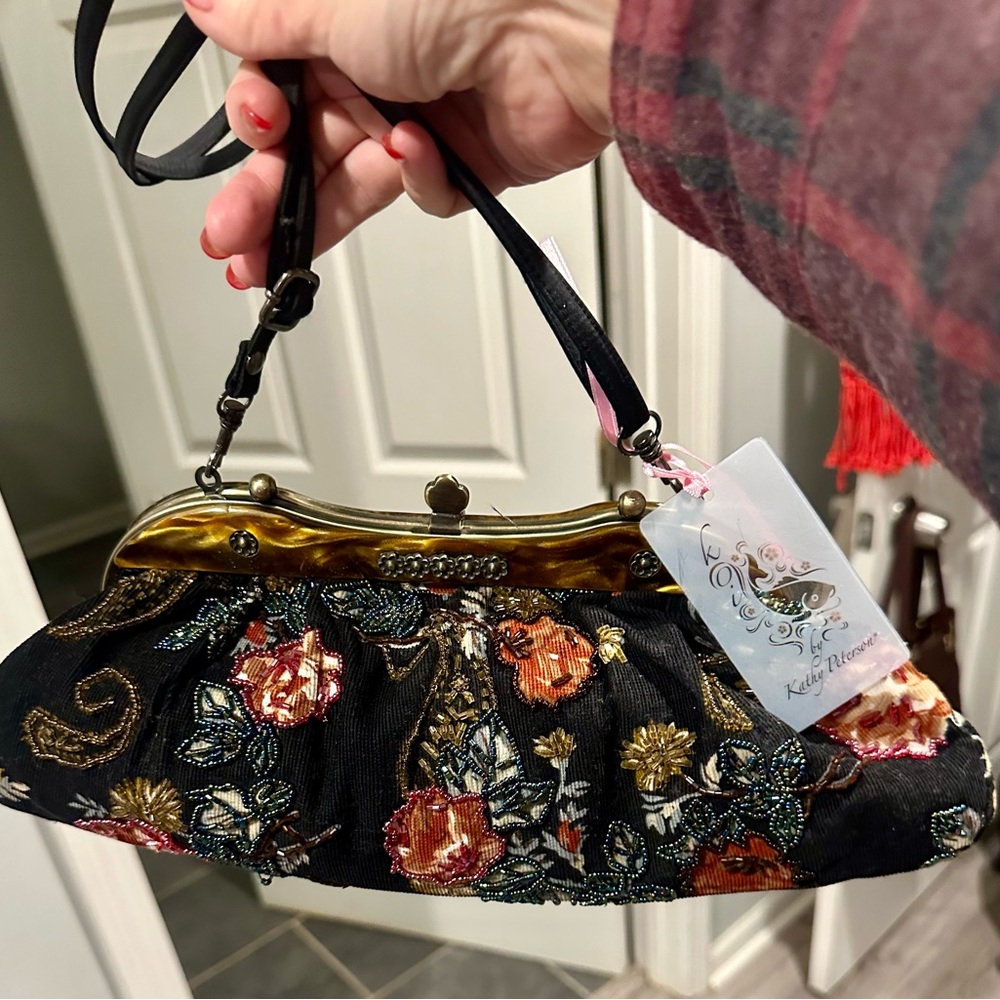 NWT Kathy Peterson Floral Sparkly Embroidered Handbag